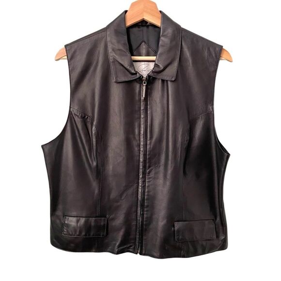 Jose Luis Classic Black Leather Front Zip Vest with Small Front Pockets Size L - Picture 1 of 8